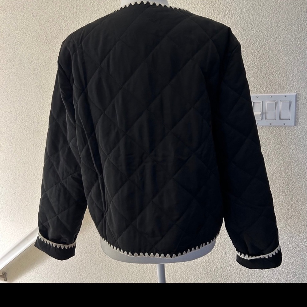 WAYF Whipstitch Quilted Black & White Buttoned Jacket Sz L Preppy Grannycore NWT - Picture 4 of 10